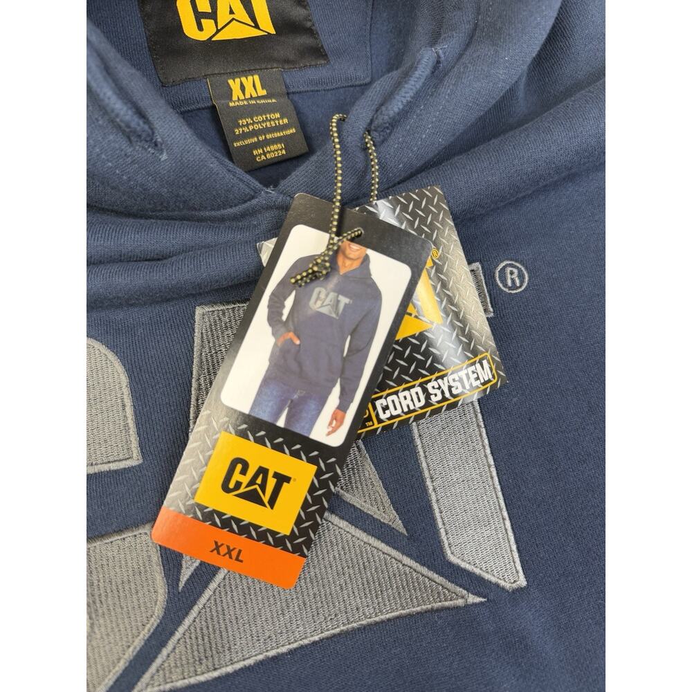 CAT Caterpillar Hoodie Men’s XXL Navy Blue Embroidered Logo Pullover NWT - Picture 7 of 10